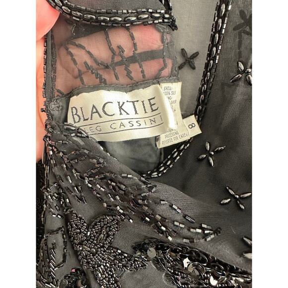 Vintage Black Tie Oleg Cassini black beaded classic timeless cocktail dress sz 8 - Picture 12 of 16